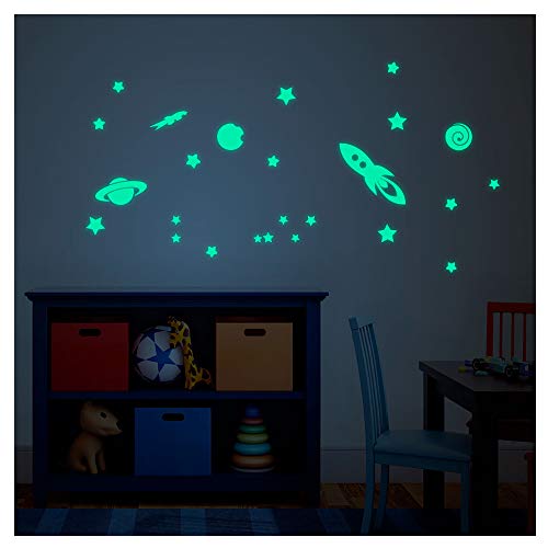 Glow Stickers| Glow in the Dark Wandtattoo 20 Sterne, 1 Komet, 2 Planeten - Tapetendekoration Phosphoreszierend von Ambiance Sticker