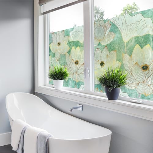 Ambiance Sticker Selbstklebende Sichtschutzfolie für Fenster, Blickdicht, Lotusblüten, Goldeffekt – selbstklebend, Sichtschutz für Fenster & Duschtür, groß – H 40 x L 100 cm von Ambiance Sticker