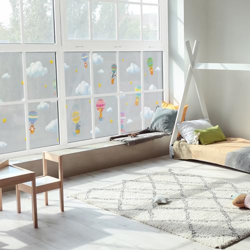 Ambiance Sticker Selbstklebende Sichtschutzfolie für Fenster, Blickdicht, Tiere in Heißluftballons – selbstklebend Sichtschutz für Fenster & Duschtür XL – H 40 x L 200 cm von Ambiance Sticker