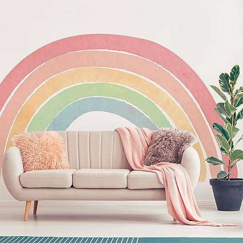 Ambiance Sticker Vliestapete, vorgeklebt, Riesenfresken – Regenbogen-Zeichnung Pastell – dekorativer Aufkleber – 150 x 120 cm von Ambiance Sticker