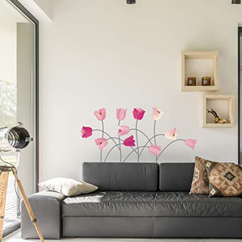 Ambiance Sticker Wandtattoo WandaufkleberRosa TulpenblumenSelbstklebender Wandaufkleber für Mädchen, Kinderzimmer und Wohnzimmer – H70 x L50 cm von Ambiance Sticker
