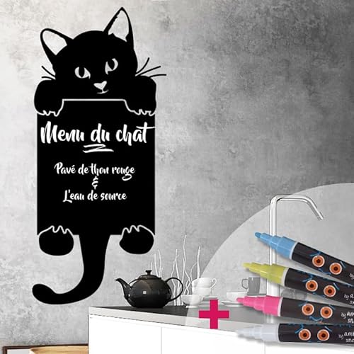 Aufkleber für Kreidetafel, selbstklebend, abwischbar, Motiv: Katze macht Kuckuck + 4 flüssige Kreide – 100 x 45 cm von Ambiance Sticker