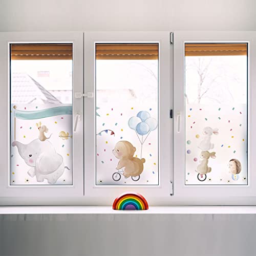 Fensterfolie Blickdicht – Elefant und Seine Freunde auf Reisen – Aufkleber für Fenster & Duschtüren – 40 x 100 cm von Ambiance Sticker