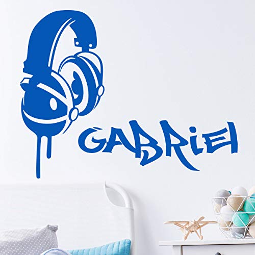 Personalisierte Vornamens-Sticker | Sticker Musik Graffiti - Wanddekoration Kinderzimmer | 2 Bögen à 25 x 10 cm und 50 x 30 cm - Marineblau von Ambiance Sticker