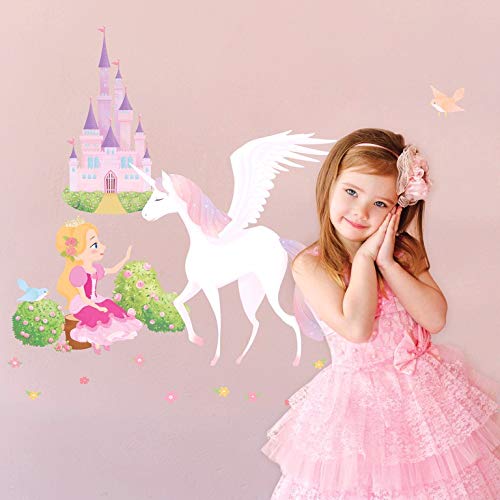 Aufkleber für Kinder | Prinzessin, Einhorn und Schloss Wandtattoo - Wanddeko fürs Kinderzimmer | 70 x 50 cm von Ambiance Sticker