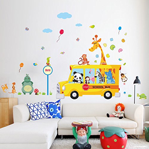 Sticker für Kinder | Wandaufkleber Tiere in der Schule – Wanddekoration Kinderzimmer | 90 x 60 cm von Ambiance Sticker