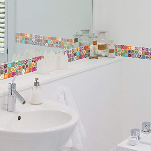 Ambiance Sticker Set mit 6 Stickern, selbstklebend, Bordüre für Zement – Mosaik Catarina für Badezimmer, Küche, 6 Stück à 5 x 30 cm von Ambiance Sticker