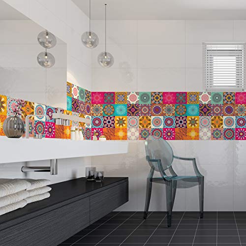 Ambiance Fliesensticker selbstklebend Zementfliesen - Wanddekoration Sticker Tiles für Bad und Küche - Zementfliesen selbstklebend - 10 x 10 cm - 24 Stück von Ambiance