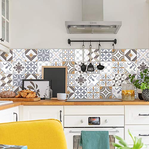 Fliesenaufkleber, selbstklebend, 15 x 15 cm, Zementfliesen – Wanddekoration, Fliesenaufkleber für Bad und Küche – 60 Stück von Ambiance