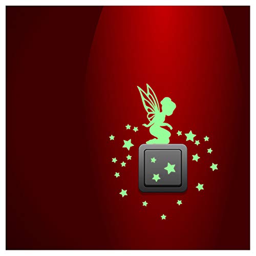 Im Dunkeln leuchtende Fee mit Sternen Wandsticker Wandtattoo Wandaufkleber - 25 x 25 cm - Perfekt für Lichtwechsel von Ambiance Sticker
