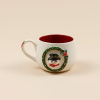 Teetasse | Kaffeetasse Mit Einer „Schneemann" Verziert Handgemacht Aus Keramik Getöpfert Echtgold Elementen Designer Tasse von Ambiancery