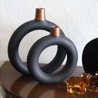 Vase 2-Teilig | Keramik Circular Rund 2 Farben Schwarz - Weiß Getöpfert Dekovase Handgemacht & Handbemalt Designer Stück von Ambiancery