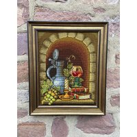 Großer Rahmen Leinwand Wandteppich 1950Er Jahre Antike Französisch Gerahmte Stillleben Elsass Gastronomie von AmbiancesBoutique