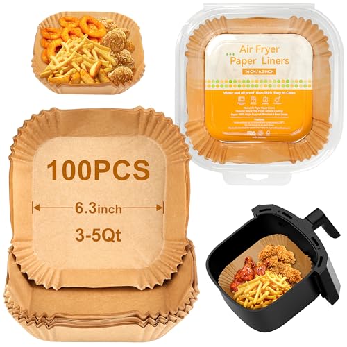 100 Pcs Backpapier Für Heißluftfritteuse, 16 Cm Quadratische Für 3-5L Körbe, Bpa-Freie, Ölfest Und Hitzebeständig Einweg Airfryer Backpapier - Geeignet Für Ninja, Philips von Ambienden