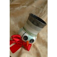 Steingut Schneemann Hut Keramik Planter Utensilienhalter | Blumentopf Rustikales Industrielles Bauernhaus Weihnachtsdekor Studio Kunst Design von AmbientAtelier