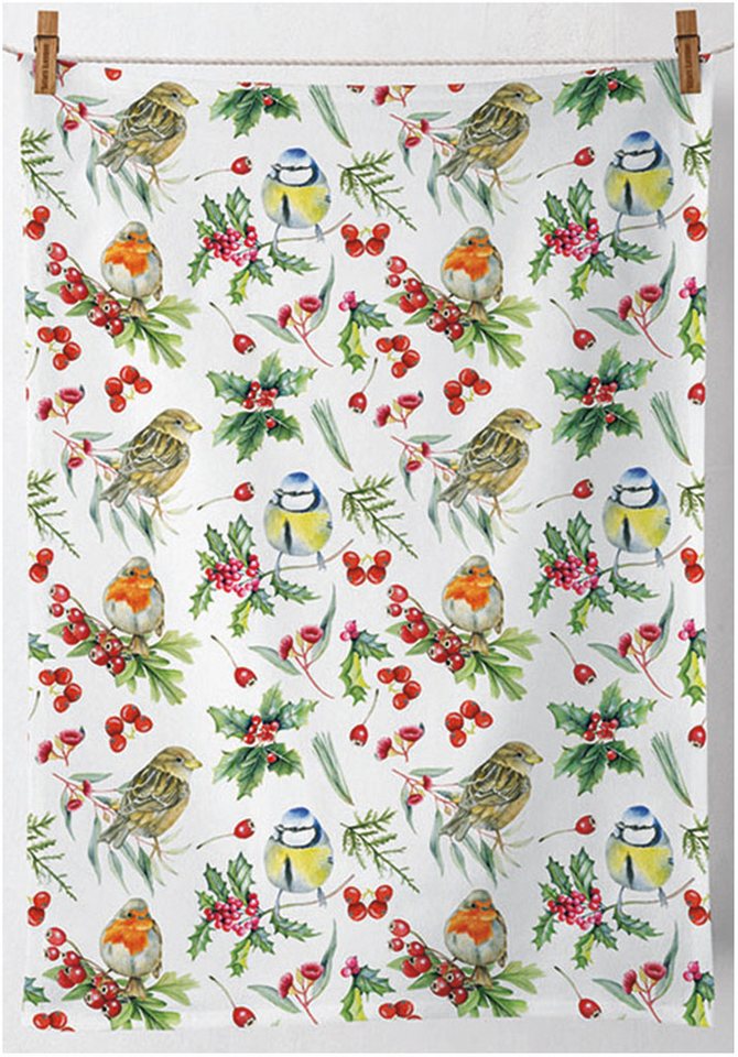 Ambiente® Geschirrtuch Birds in winter, (1-tlg., 1-teilig), Geschirrtücher ca.50x70cm Baumwolle von Ambiente®