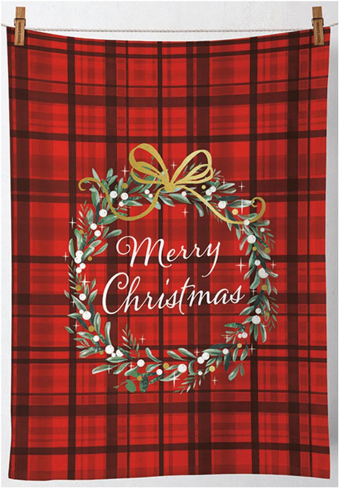 Ambiente® Geschirrtuch Christmas plaid, (2-tlg., 2-teilig), Geschirrtücher ca.50x70cm Baumwolle von Ambiente®