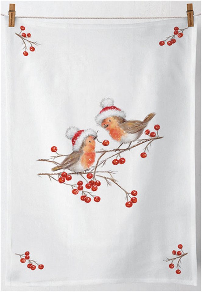 Ambiente® Geschirrtuch Christmas robins, (2-tlg., 2-teilig), Geschirrtücher ca.50x70cm Baumwolle von Ambiente®