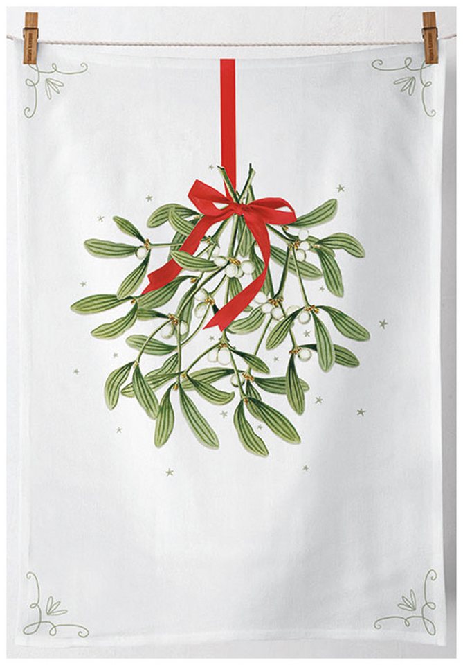 Ambiente® Geschirrtuch Mistletoe with bow, (2-tlg., 2-teilig), Geschirrtücher ca.50x70cm Baumwolle von Ambiente®
