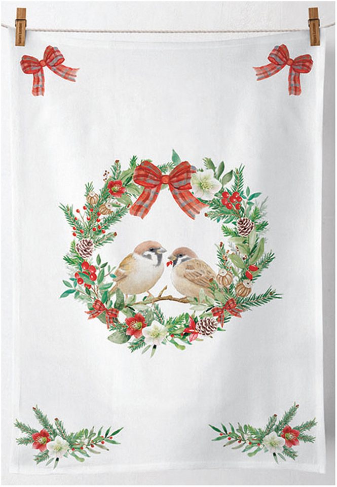 Ambiente® Geschirrtuch Sparrows in wreath, (2-tlg., 2-teilig), Geschirrtücher ca.50x70cm Baumwolle von Ambiente®