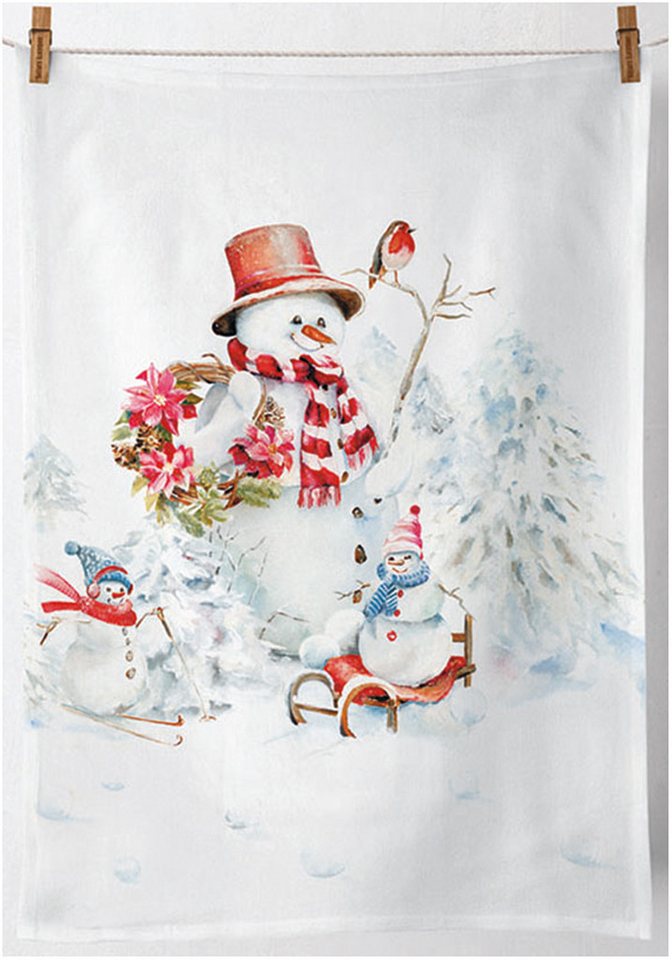 Ambiente® Geschirrtuch Sporty snowmen, (1-tlg., 1-teilig), Geschirrtücher ca.50x70cm Baumwolle von Ambiente®