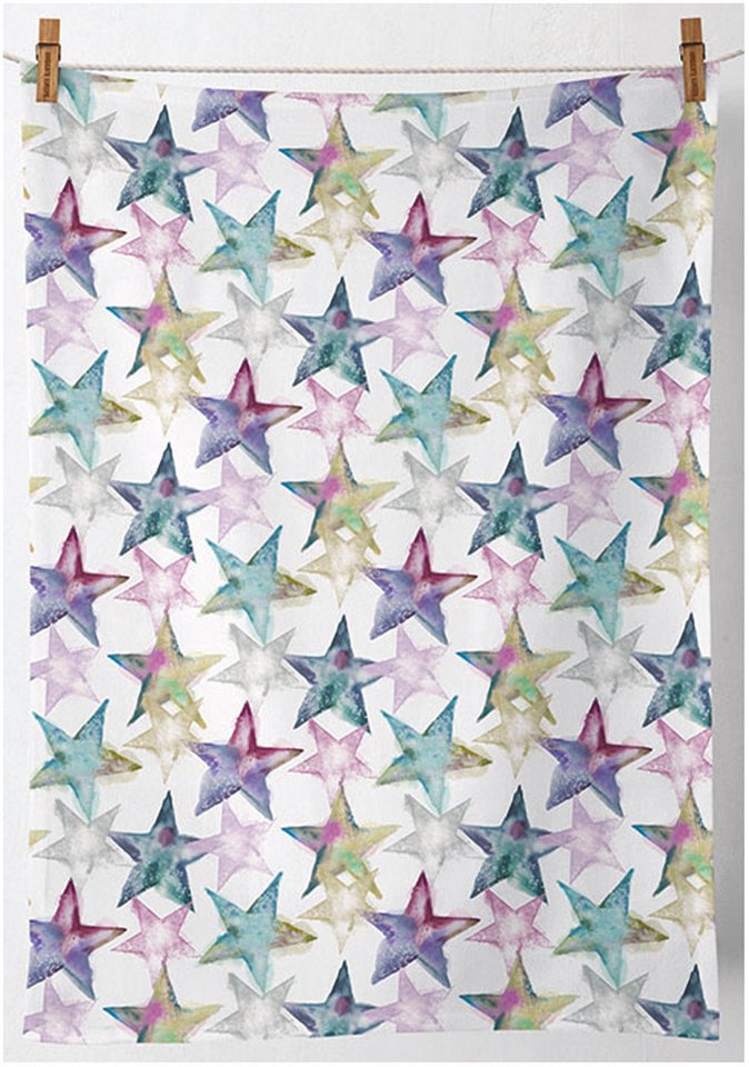 Ambiente® Geschirrtuch Watercolour stars, (2-tlg., 2-teilig), Geschirrtücher ca.50x70cm Baumwolle von Ambiente®