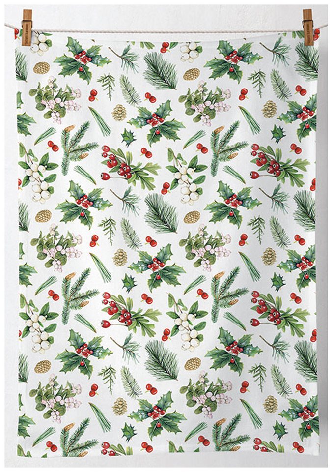 Ambiente® Geschirrtuch Winter greenery, (2-tlg., 2-teilig), Geschirrtücher ca.50x70cm Baumwolle von Ambiente®