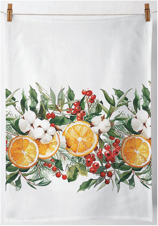 Ambiente® Geschirrtuch Winter oranges, (2-tlg., 2-teilig), Geschirrtücher ca.50x70cm Baumwolle von Ambiente®