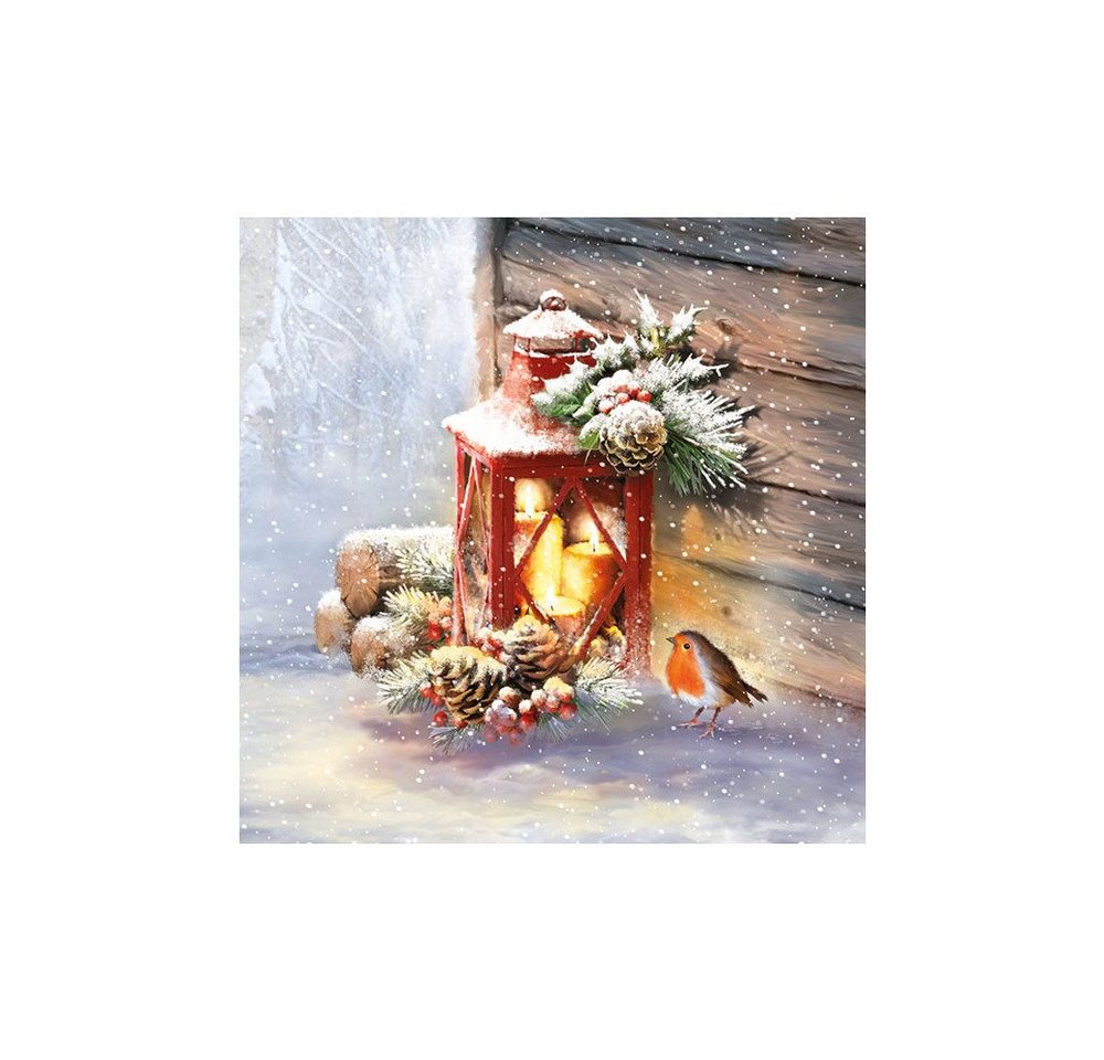 Ambiente® Papierserviette Rotkehlchen und Laterne, (20 St), 5 oder 20 Stück von Ambiente®