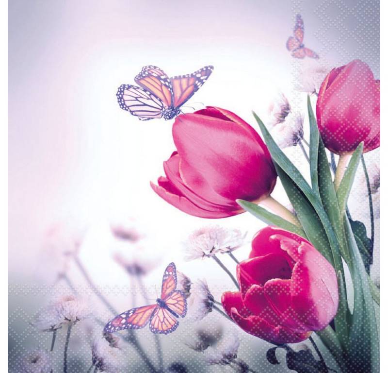 Ambiente® Papierserviette Schmetterlinge & Tulpen, (20 St) von Ambiente®