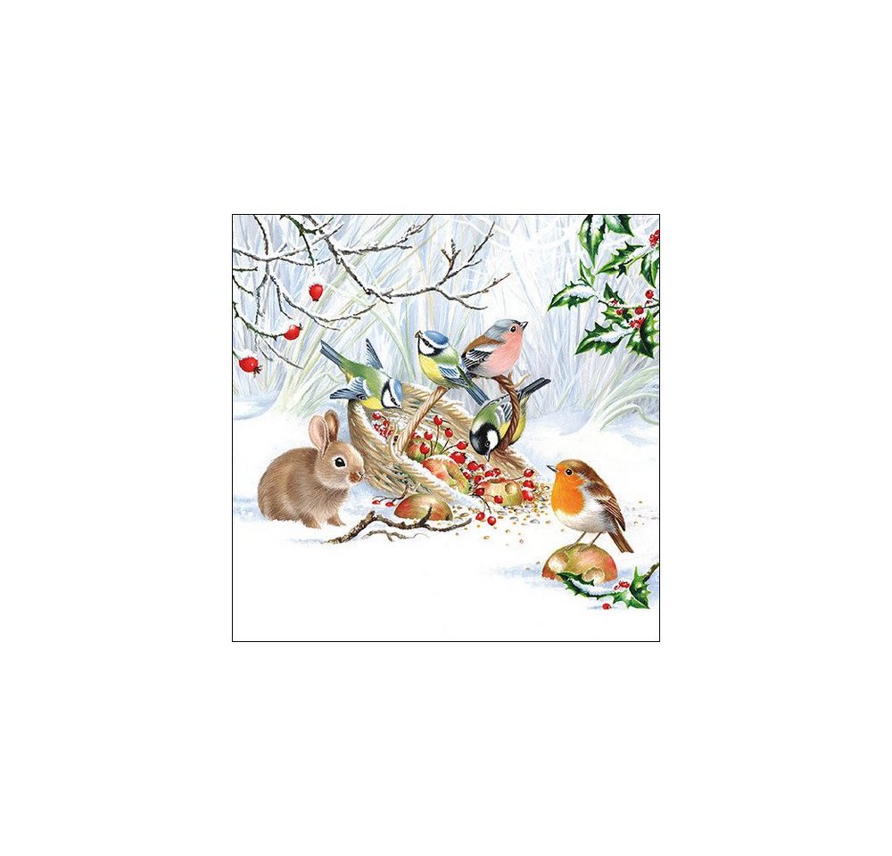 Ambiente® Papierserviette Tierfütterung im Winterwald, (20 St), 33 cm x 33 cm von Ambiente®