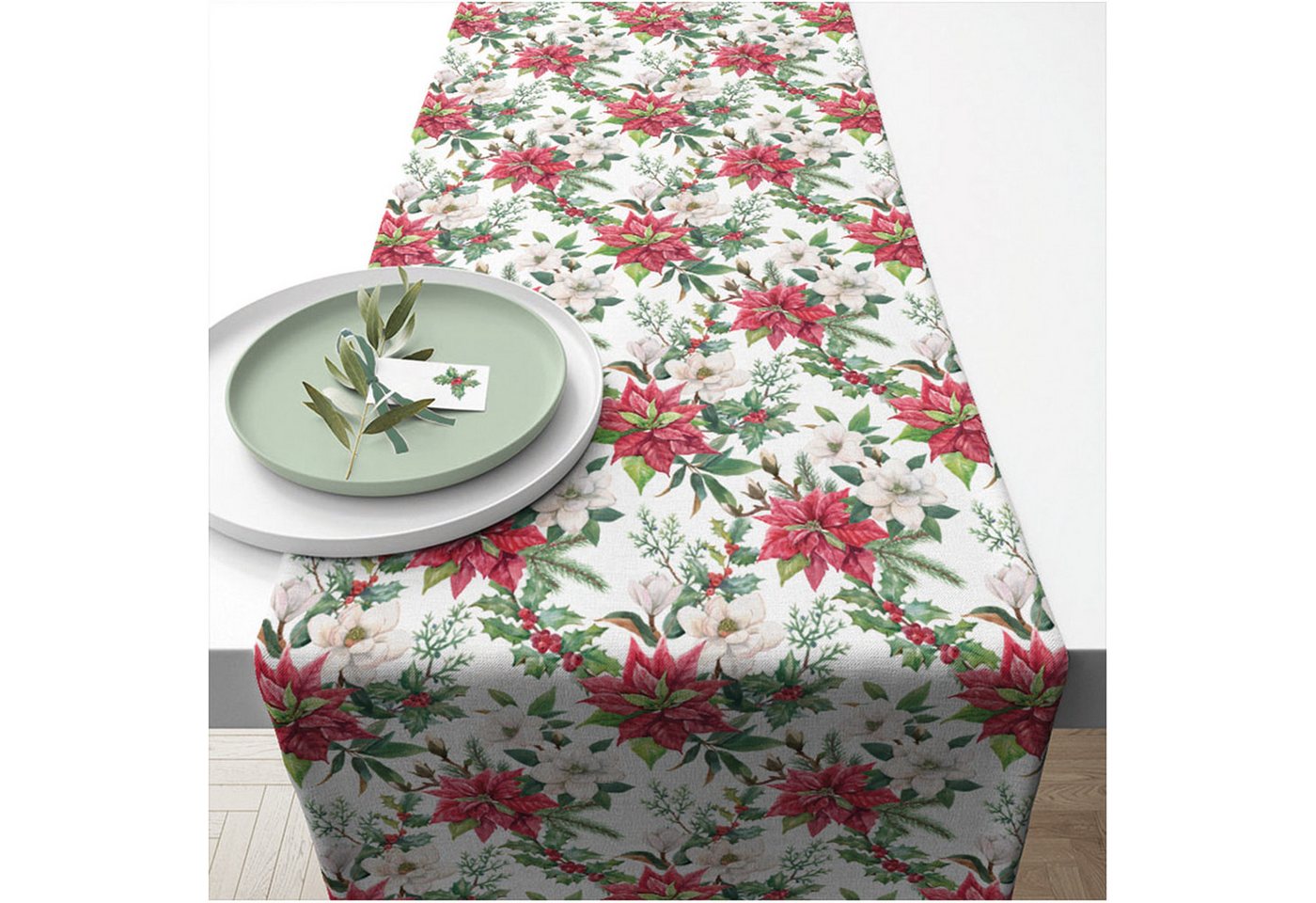 Ambiente® Tischläufer Christmas florals (1-tlg, 1-teilig), Tischläufer Tischdecke ca.40x150cm Baumwolle von Ambiente®