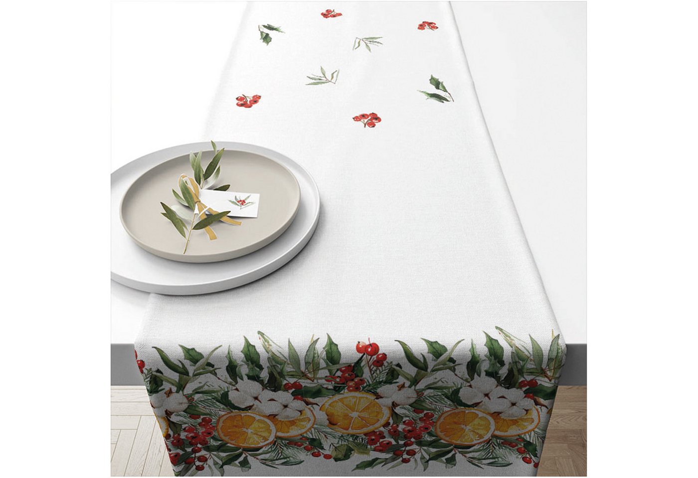 Ambiente® Tischläufer Winter oranges (1-tlg, 1-teilig), Tischläufer Tischdecke ca.40x150cm Baumwolle von Ambiente®
