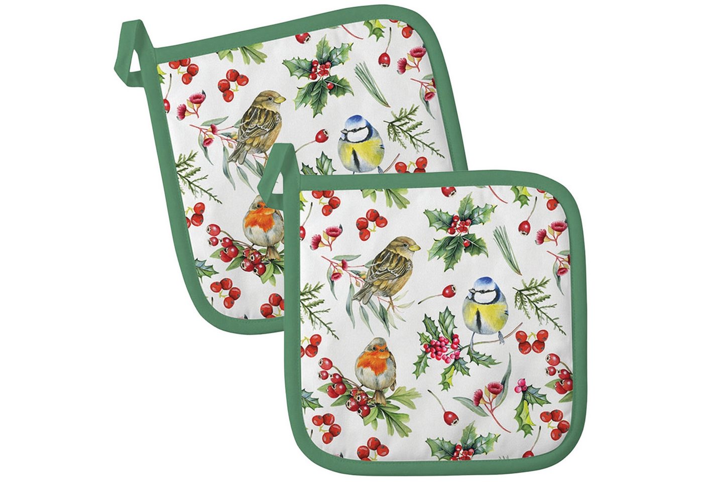 Ambiente® Topflappen Birds in winter, (2-tlg., 2-teilig), hitzebeständig wattiert Pfannen Untersetzer ca.20x20cm von Ambiente®