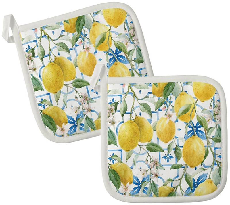 Ambiente® Topflappen Mediterranean lemons, (2-tlg., 2-teilig), hitzebeständig wattiert Pfannen Untersetzer ca.20x20cm von Ambiente®