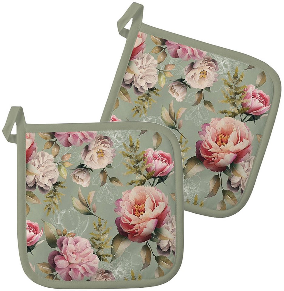 Ambiente® Topflappen Peonies composition, (2-tlg., 2-teilig), hitzebeständig wattiert Pfannen Untersetzer ca.20x20cm von Ambiente®