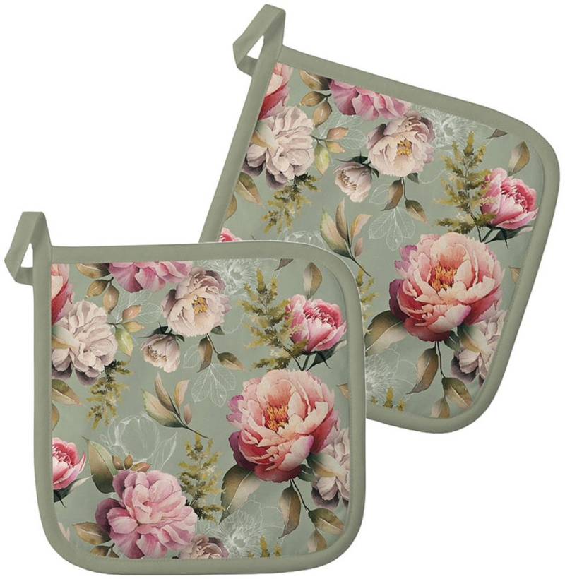 Ambiente® Topflappen Peonies composition, (2-tlg., 2-teilig), hitzebeständig wattiert Pfannen Untersetzer ca.20x20cm von Ambiente®
