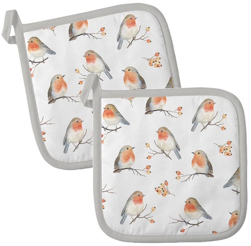 Ambiente® Topflappen Robin family, (2-tlg., 2-teilig), hitzebeständig wattiert Pfannen Untersetzer ca.20x20cm von Ambiente®
