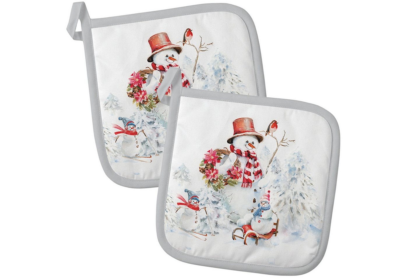Ambiente® Topflappen Sporty snowmen, (2-tlg., 2-teilig), hitzebeständig wattiert Pfannen Untersetzer ca.20x20cm von Ambiente®