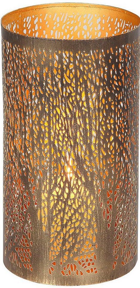 Ambiente Haus Kerzenlaterne Stumpenkerzenhalter Walddesign, Höhe ca. 16 cm (1 St), aus pulverbeschichtetem Metall von Ambiente Haus