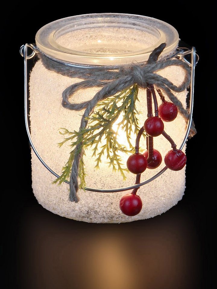 Ambiente Haus Teelichthalter Xmas Glas mit Griff - Beeren, Weihnachtsdeko (1 St) von Ambiente Haus
