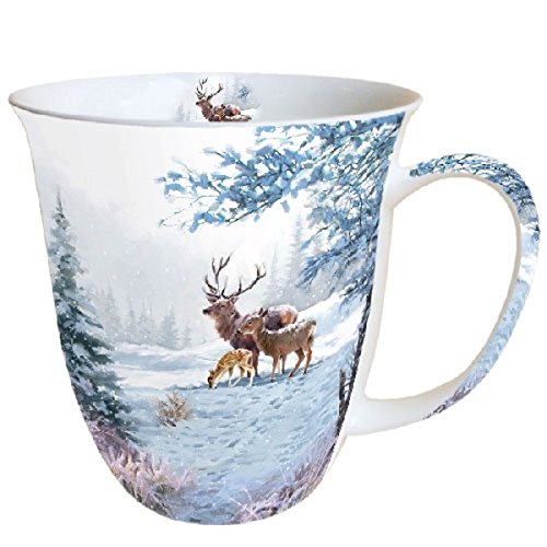 Ambiente Becher - Mug - Tasse - Tee/Kaffee Becher Deer Family - Hirschfamilie - Reh - Wald - Winter - Weihnachten ca. 0.4L - Ideal Als Geschenk von Ambiente