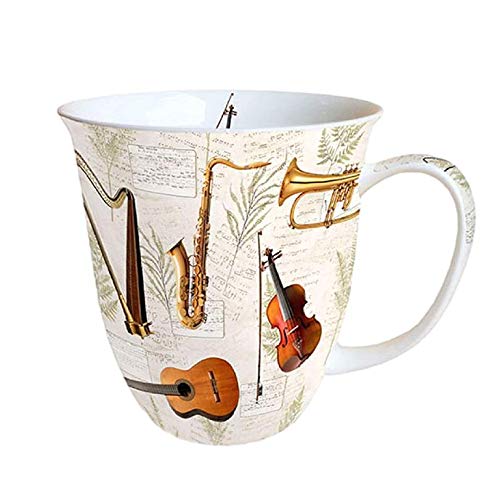 Ambiente Fine China Mug 0,4 Liter Music Musik Instrumente Geige Gitarre Harfe Saxophon Trompete Frühling Sommer Weiß Creme Gold Braun Schwarz von Ambiente - Luxury Paper Products