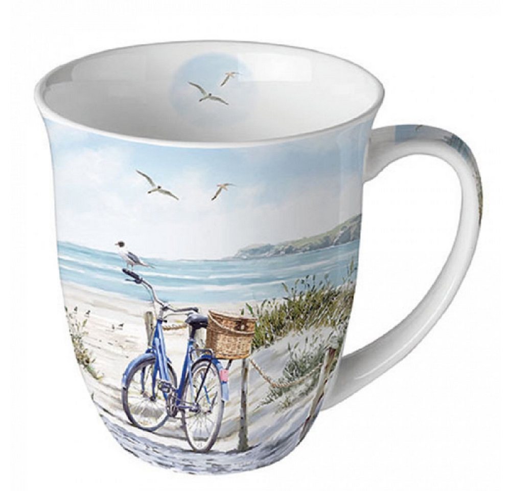 Ambiente Luxury Paper Products Becher Mug, Maritim, Strand, am Meer, Küste Tiere, Porzellan Fahrrad am Strand, Kaffee / Tee Tasse Sommer Kollektion von Ambiente Luxury Paper Products