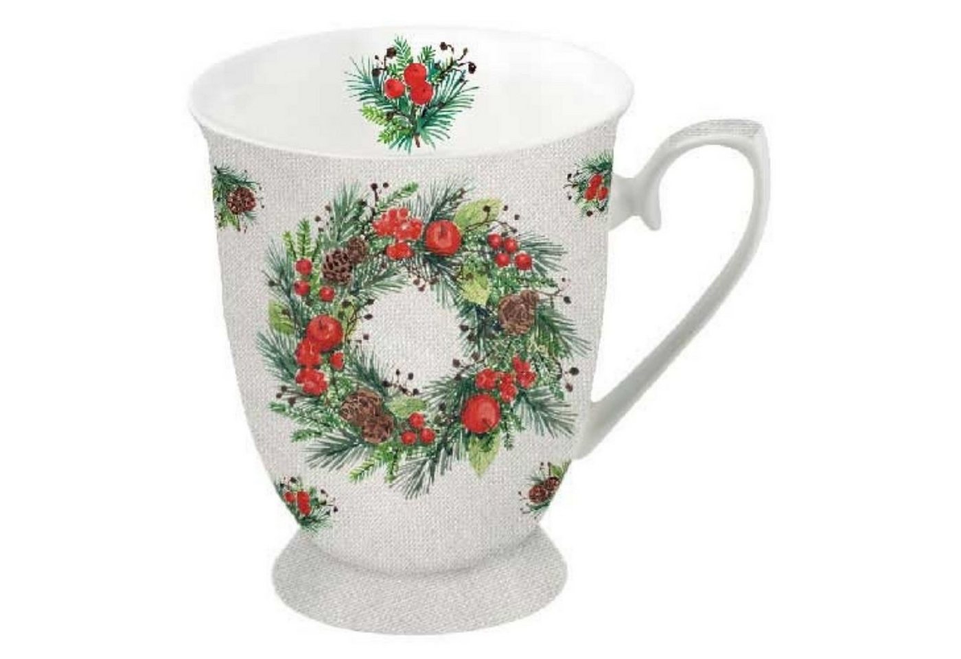 Ambiente Luxury Paper Products Becher Porzellan Weihnachten Tasse Kaffeebecher 'Wreath on Linen' 0,25l von Ambiente Luxury Paper Products