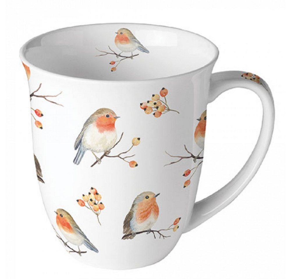 Ambiente Luxury Paper Products Becher Porzellan Tasse Blumen Frühling Vogel -Sommer Blossom Mug, Porzellan Robin-Familie, als Geschenk geeignet von Ambiente Luxury Paper Products