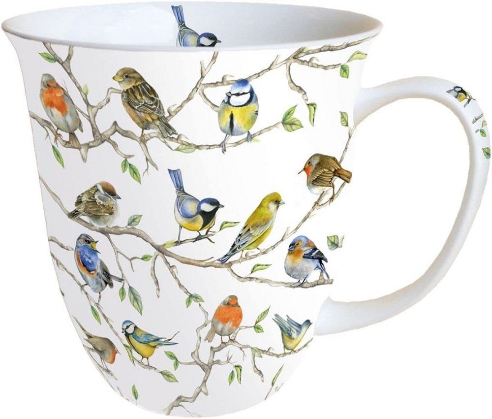 Ambiente Luxury Paper Products Becher Porzellan Tasse ca. 400ml Herbst-Winter- Frühling -Sommer Mug, Porzellan Kollektion Vogel / Vögel / Vogeltreffen, Tee/Kaffee - ideal als Geschenk geeignet von Ambiente Luxury Paper Products