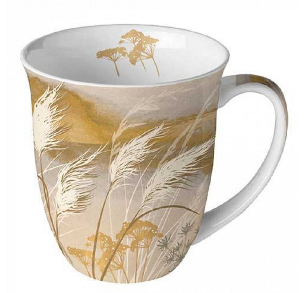 Ambiente Luxury Paper Products Becher Porzellan Tasse ca. 400ml Herbst-Winter- Frühling -Sommer Mug, Porzellan Kollektion Wehendes Gras / Waving grass, Tee/Kaffee - ideal als Geschenk geeignet von Ambiente Luxury Paper Products