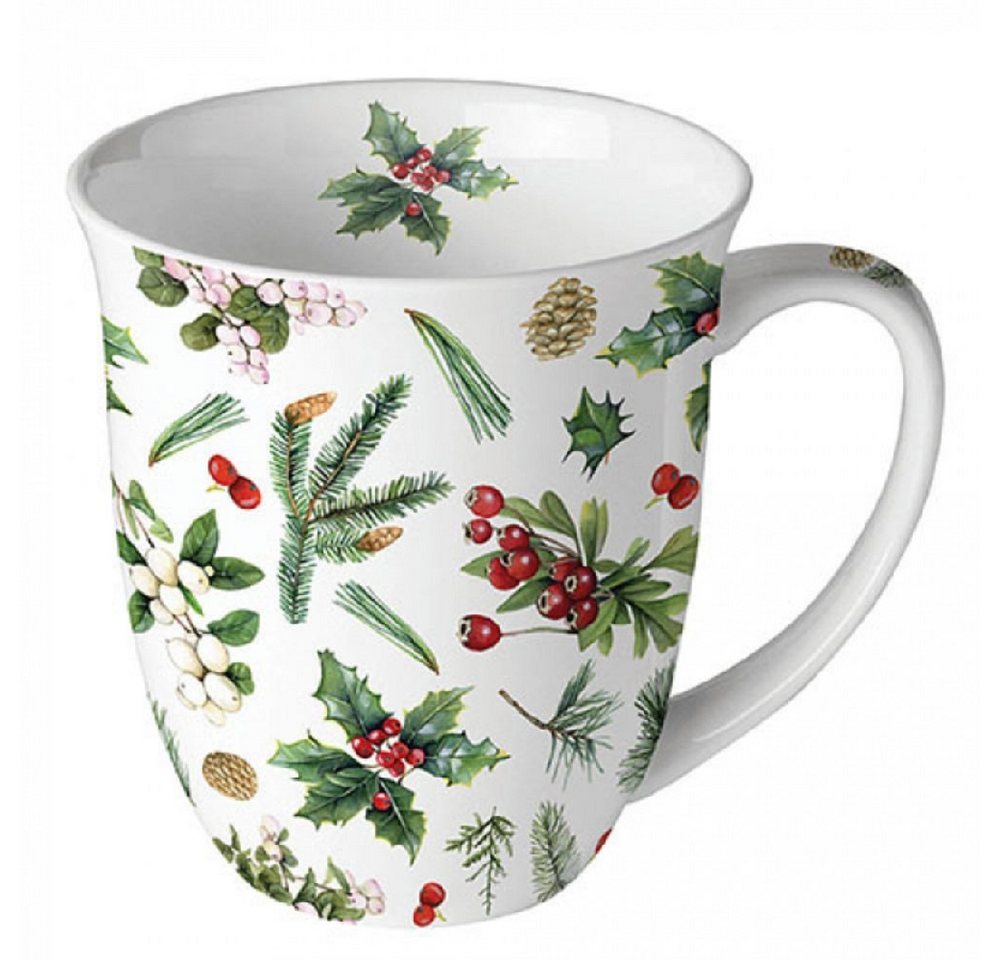 Ambiente Luxury Paper Products Becher Weihnachtsbecher- Silvester - Herbst / Winter Tee - Kaffee Tasse, Porzellan Evergreen, Kollektion Mug Weihnachten Geschenkartikel von Ambiente Luxury Paper Products