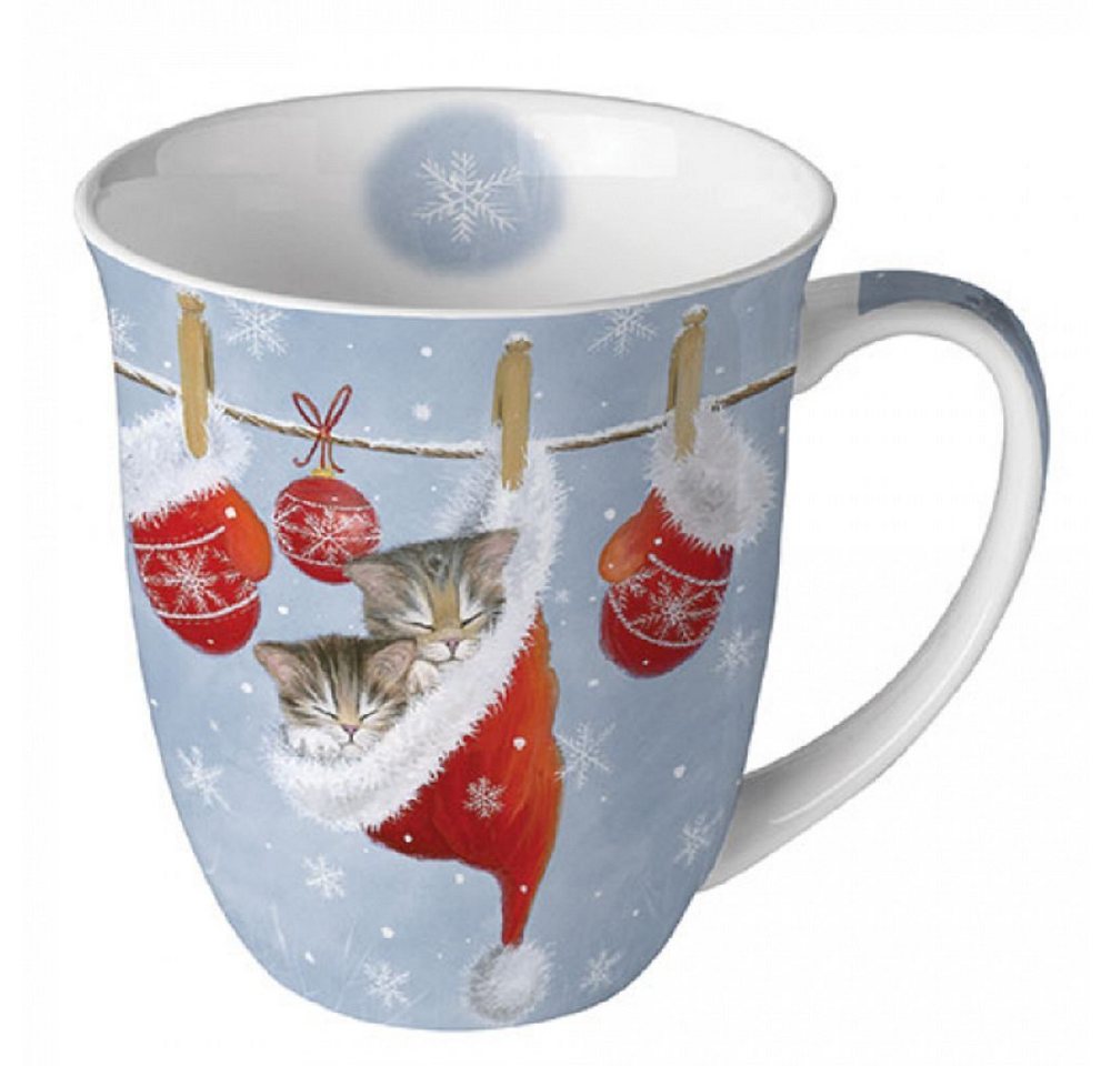 Ambiente Luxury Paper Products Becher Weihnachtsbecher- Silvester - Herbst / Winter Tee - Kaffee Tasse, Porzellan Weihnachtskatze, Kollektion Mug Weihnachten Geschenkartikel von Ambiente Luxury Paper Products